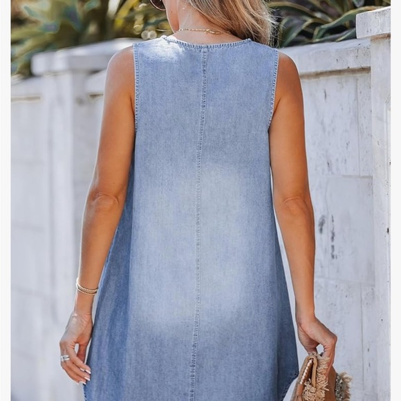 Sleeveless Light Blue Denim Dress - Picture 3 of 8